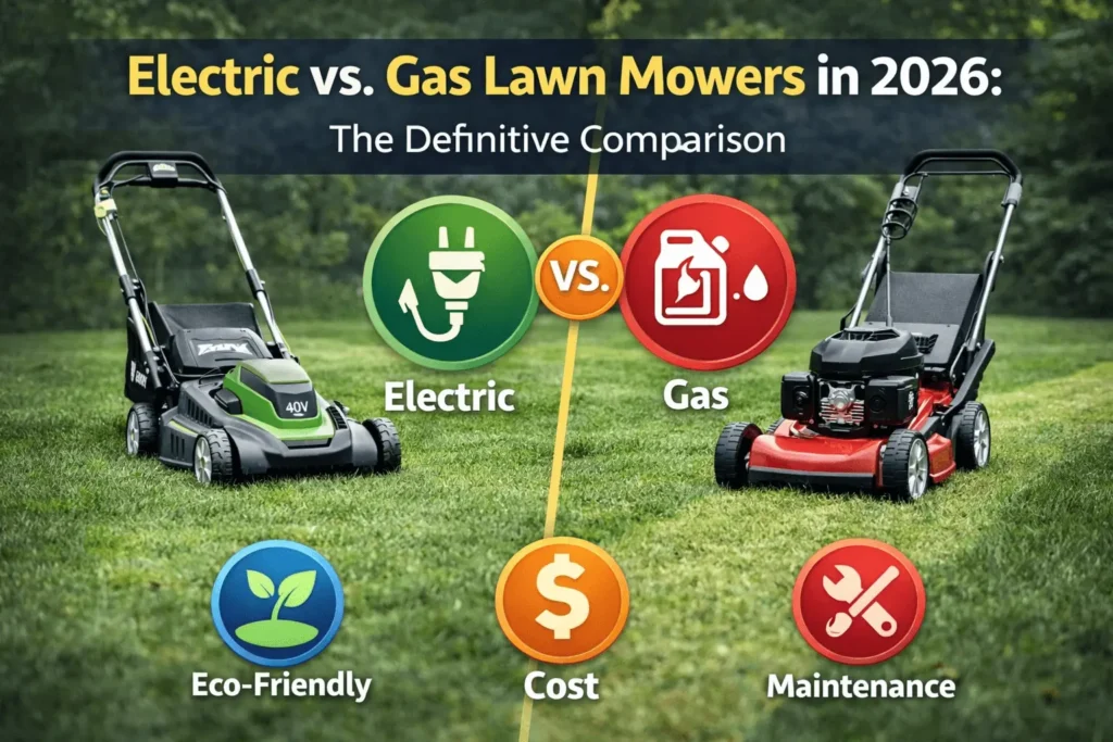 Electric vs. Gas Lawn Mowers in 2026: The Definitive Comparison
The debate that dominated lawn care conversations for the past decade has largely been settled.
In 2026, the best battery-powered mowers are competitive with — and often superior to — gas mowers in most residential applications.
Performance: Premium battery mowers like the EGO LM2156SP now deliver torque figures (8.3 ft-lbs) that exceed most residential gas engines. For lawns under three-quarters of an acre, electric performance is indistinguishable from gas in everyday conditions.
Runtime: Battery runtimes now reach 75–90 minutes, enough to cover nearly a half-acre on a single charge. Multiple-battery support and fast charging (60 minutes for a 10.0Ah pack) have significantly reduced the practical gap.
Noise: Battery mowers are meaningfully quieter than gas models. The 72–78 dB range of electric mowers is significantly less disruptive to neighbors than the 85–95 dB output of typical gas engines, and the tonal quality of electric motors is less jarring.
Long-Term Cost: While battery mowers carry higher upfront costs, they eliminate ongoing fuel expenses and significantly reduce maintenance costs over a 5–10 year ownership period.
Environmental Impact: Zero direct emissions during operation, reduced contribution to petroleum consumption, and increasingly renewable-sourced charging electricity make battery mowers the environmentally responsible choice.