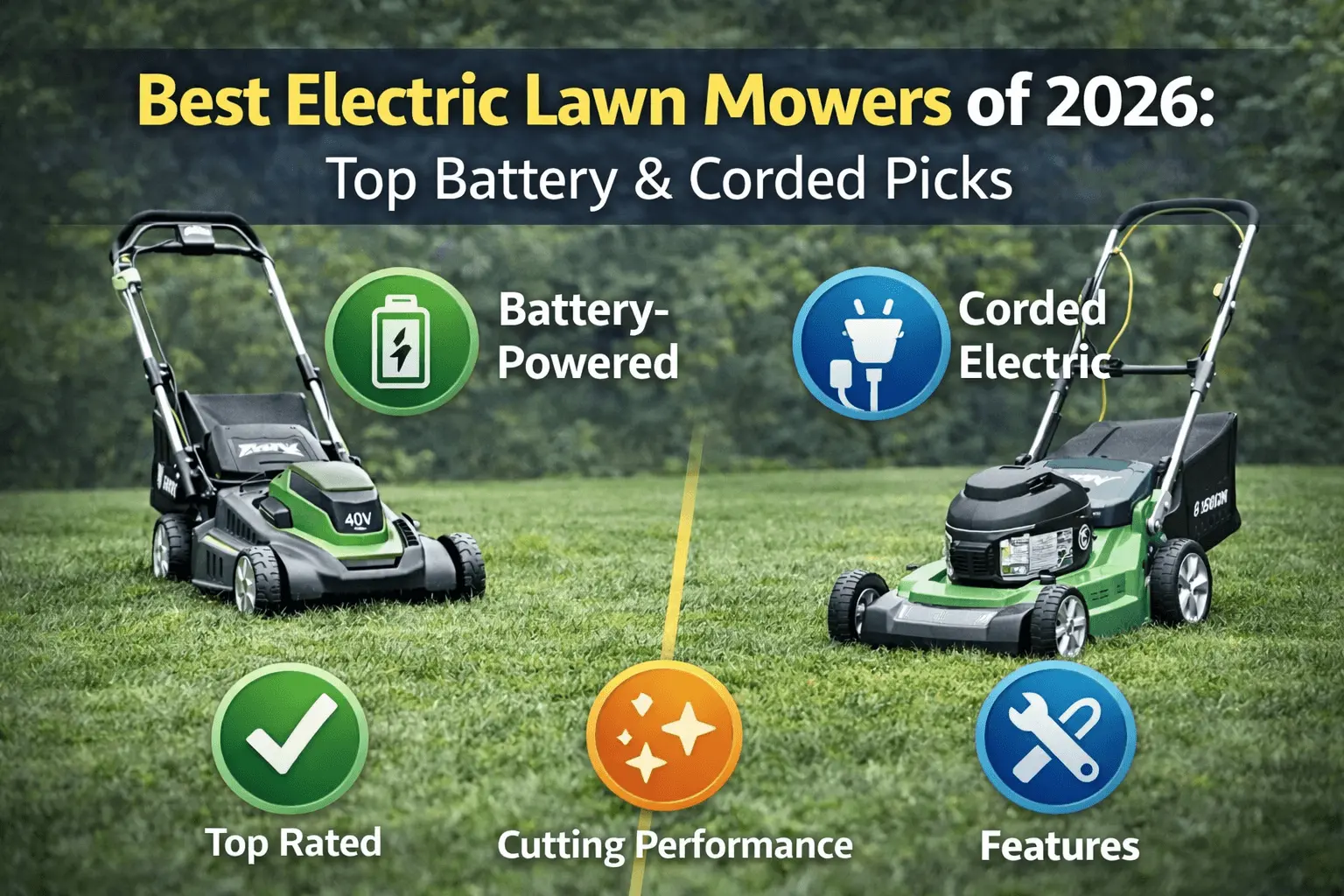 Best Electric Lawn Mowers of 2026: Top Battery & Corded Picks Electric lawn mowers crossed a decisive threshold in 2026. Battery technology has matured to the point where the best cordless models now match — and in many cases outperform — their gas-powered counterparts in raw cutting torque, runtime, and overall reliability. If you've been holding out for electric to "catch up," that moment has arrived. This guide covers the 10 best electric lawn mowers of 2026, based on hands-on testing across multiple grass types, terrain conditions, and lawn sizes. Whether you maintain a compact urban yard or a sprawling half-acre suburban lot, there's a battery-powered mower on this list built for your exact situation.